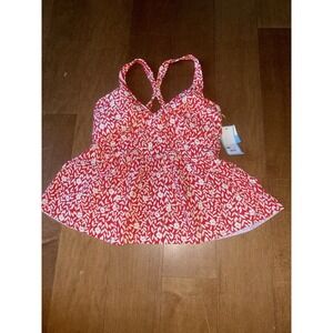 New Draper James Womens Large UPF 50+ Summer Picnic Faux Wrap Halter Swim Dress